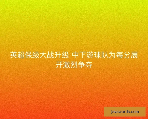 英超保级大战升级 中下游球队为每分展开激烈争夺